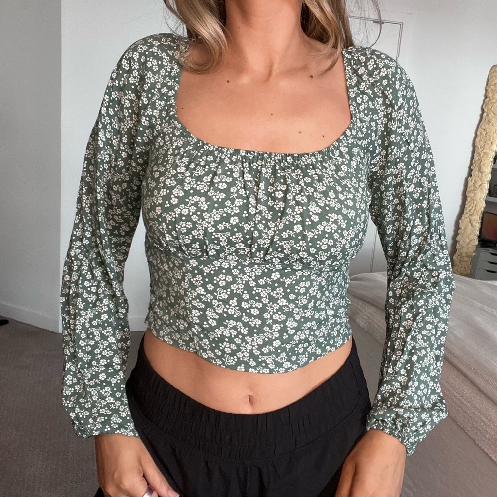 Hollister Green Floral Blouse